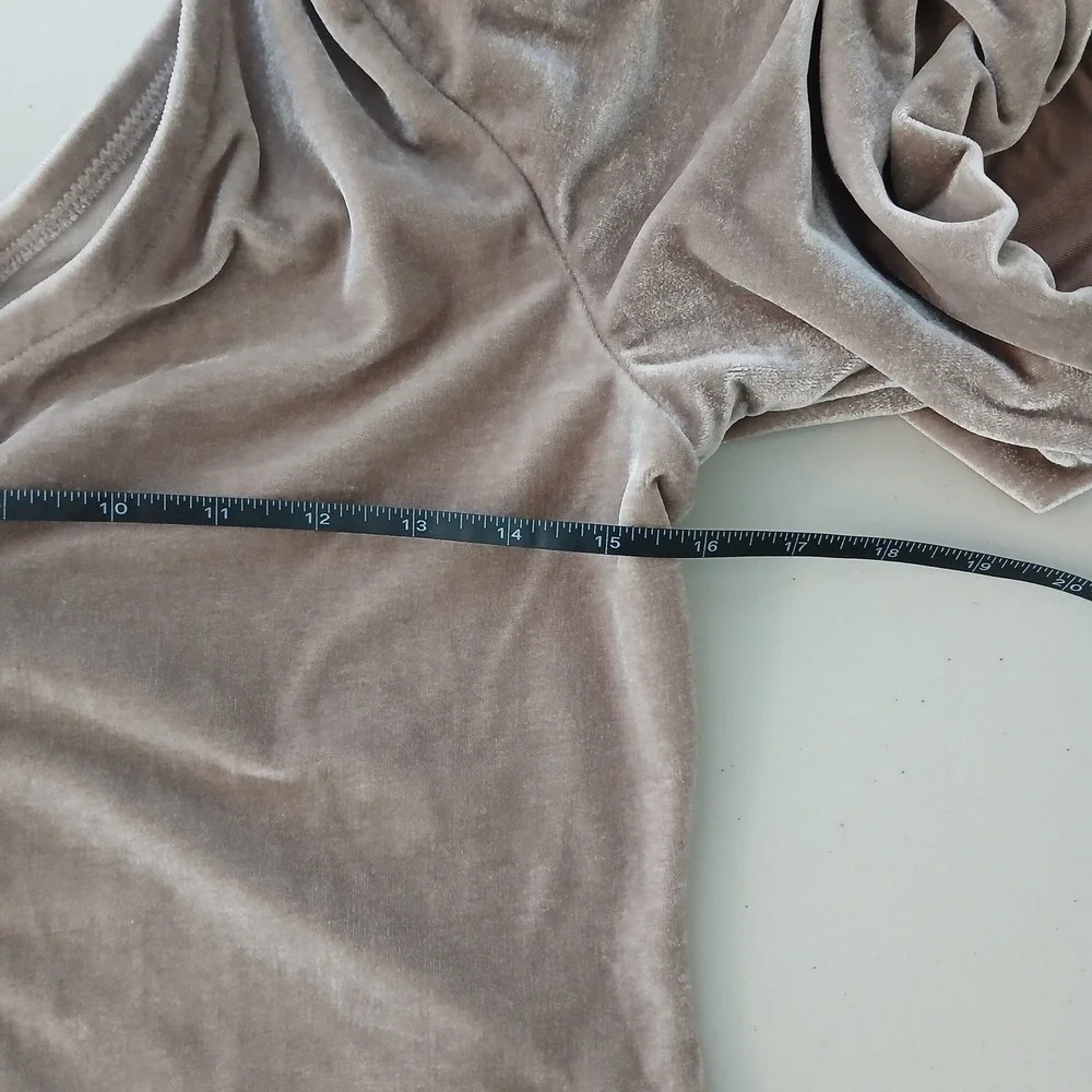 Free People Top Women's 0 Tan Velvet Ruched Puff Sleeve Stretch